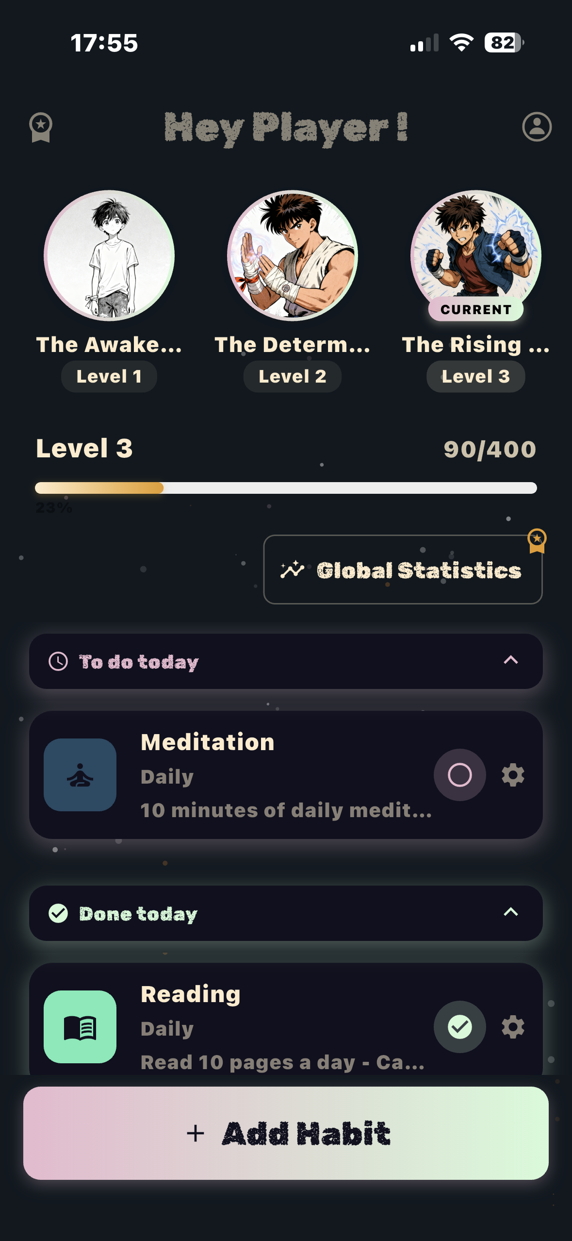 Habit Saga App Screenshot - Character Screen